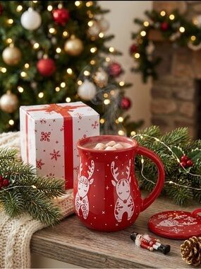Temp-tations Single Coffee Mug w/Lid-it (Tray) (Reindeer), 18 ounces